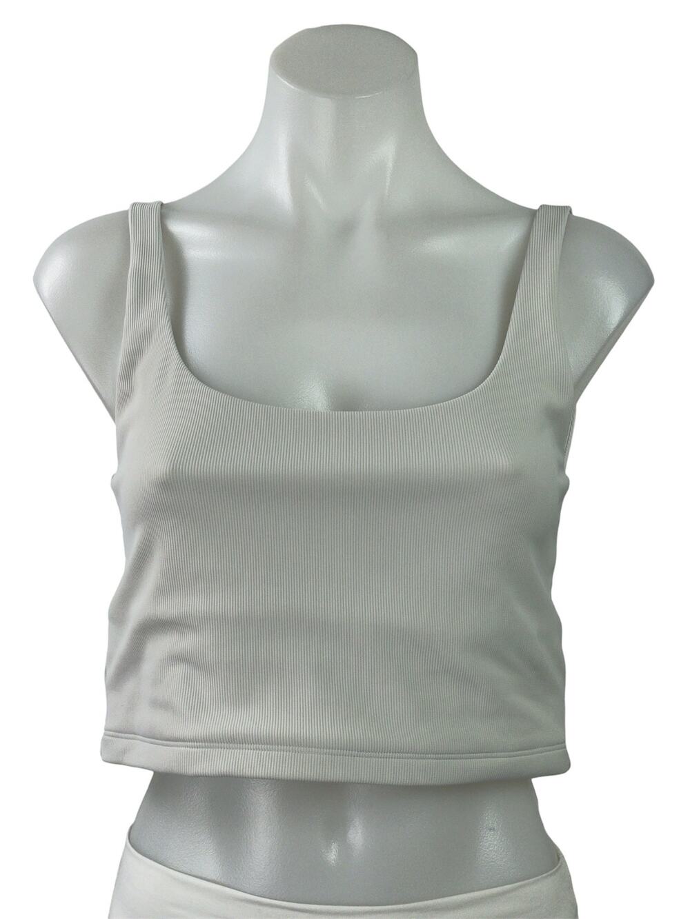 All Access Women's Light Gray Ribbed Knit Square Neck Tank Athletic Crop Top M